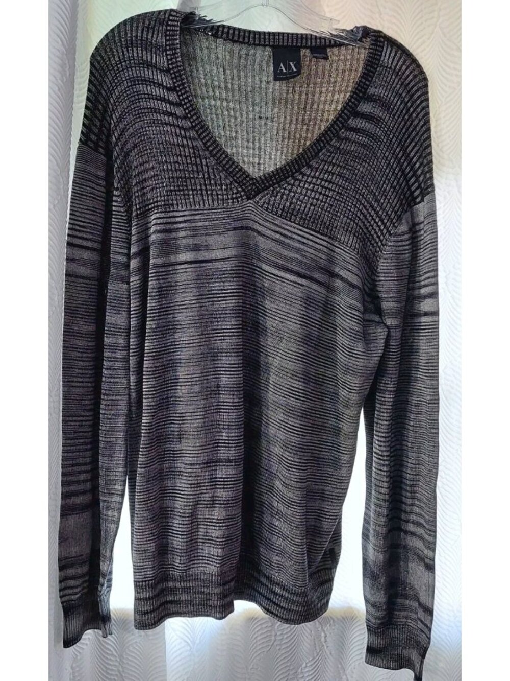 Armani Exchange Gray Knit Men's Sweater Size XL V Neck Gray Black Striped